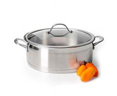 ProCook Professional Stainless Steel - niedriger Bratentopf - mit Deckel - Induktion - 28 cm - 6,1 l - Schmortopf - CoolTouch Griffe - Edelstahl Topf - induktionsgeeignet