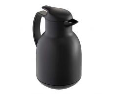Leifheit Bolero 1, 0 L Isolierkanne, 100% dicht, Thermoskanne mit doppelwandigem Vakuum-Glaskolben, praktisches Öffnen und Schließen mit einer Hand, Kaffekanne, Teekanne, schwarz, gefrostet