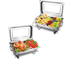 GOPLUS 2X Chafing Dish Edelstahl Speisewärmer Set Warmhaltebehälter Wärmebehälter Warmhalteplatte Buffetwärmer 18L(9Lx2)