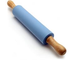 igadgitz Home U6757 Antihaft Silikon Nudelholz Teigroller mit Holzgriffe zum Backen, Pie Crust, Cookies, Fondant, Pizza usw. - Blau, 30 cm