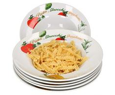 Van Well 6er Pastateller-Set Milano mit Aufdruck I Ø 27 cm I tiefer Porzellan-Teller I Gastro-Geschirr I Nudeln, Pasta I Gnocchi, Spaghetti, Fusilli, Makkaroni, Penne, Ravioli