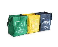 Navaris 3er Set Recycling Taschen für Mülltrennung - Glas Plastik Papier Stoffbeutel - Mülltrennungssystem sehr stabil - 45x32x32cm pro Tasche