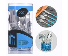Alaskaprint 24-teiliges Besteckset Besteck Set tafelbesteck aus Edelstahl inkl. Messer, Gabel, Löffel, Teelöffel Essbesteck für 6 Personen, Spiegelpoliert, Spülmaschinenfest (Silber auf Blau)