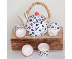 AAF Nommel®, Asia-Art-Factory, Teeservice Teeset Ruka weiss blau Blumen mit Bastgriff Keramik, Nr. 270