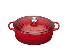 Le Creuset Signature Gusseisen-Bräter mit Deckel, Ø 35 cm, Oval, Für alle Herdarten und Induktion geeignet, Volumen: 8,9 l, Kirschrot