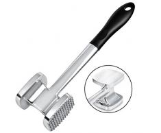 TIMESETL Fleischklopfer Metall Fleischhammer Doppelseitig, Alulegierung 28cm 140 Stacheln & Flach Oberfläche Schnitzelhammer, rostfrei Rutschfest Fleischhammer für Hähnchen, Rind, Schwein, Steak usw