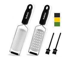 SveBake Zester Reibe aus Edelstahl mit Schutzabdeckung und Reinigungsbürste - 2 Stück - Feine Parmesanreibe & Grob Käsereibe für Zitronenschale, Muskatnuss | Schwarz