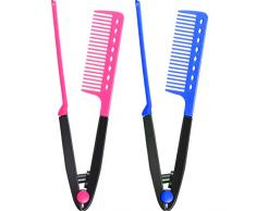 2 Stücke Glätter Kamm Salon Haarbürste Kämme Friseursalon Styling Haar Glätter V Förmige Gerade Kamm Glätter Kamm für Astiges Haar (Rosenrot, Blau)