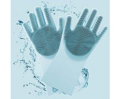 Magic Saksak-Silikonhandschuhe, Geschirrspülhandschuhe, wiederverwendbare Silikonbürsten-Reinigungshandschuhe, hitzebeständig für Geschirrspülmaschine, Badreinigung für Küche, Autowäsche | 1 Paar Blau