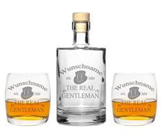 4 Edle Whiskeygläser mit Whiskeykaraffe und Gravur Gentleman Whisky-Set graviert