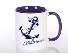 Namenstasse Anker mit Namen Bedruckt, Geschenkidee Männer Frauen, Geburtstag, Weihnachten, Ostern, Tasse, blau, Maritim, Kapitän, Kreuzfahrt, Yacht