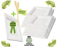 BIOQUQ Einwegteller | Bio Einweggeschirr 50 Stück eckig Zuckerrohr Teller weiß | Partyteller Speiseteller Einwegteller Einmalgeschirr (26x26cm (50 Stück))