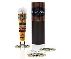 Ritzenhoff Black Label Bierglas von Thomas Marutschke, aus Kristallglas, 300 ml, mit fünf Bierdeckeln