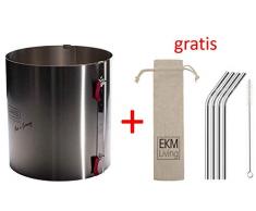 Lares Tortenring mit Klemmhebel, Höhe 20 cm, Durchmesser, Ø 17-30cm + Gratis 4er Set EKM Living Edelstahl Strohhalme