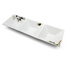CreaTable -OLIVE Mediterran- 3-fach geteilte Schale 28 cm/Olivenschale/Baguette-Schale/Bootschale/Porzellanschale