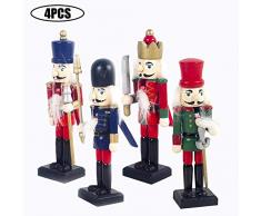 Nussknacker-Set aus 4 Holzpuppen mit Nussknacker, Holz-Soldat für Weihnachtsdekorationen und jede Urlaubssammlung