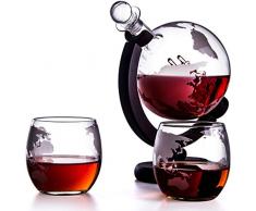 Home Scotch Weißwein-Dekanter, 900 ml Weißwein-Globus-Dekanter, mit 2 Whiskeygläsern – 300 ml, Spender für Wodka-Rum-Weinglas-Set, Holzsockel und sichere Verpackung 2 PCS