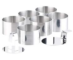 Rosenstein & Söhne Dessertringe: 6 Dessert-/Speiseringe Ø 8 cm, Höhe 5 cm, rund, mit Heber & Stampfer (Backringe)