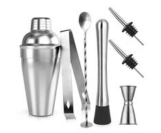 Samione Cocktail Shaker Set, Professioneller Edelstahl Bar Cocktailset: Cocktail Shaker mit Sieb 550ml + Messbecher + Ausgießer + Bar Stößel + Barlöffel + Eiszange + Cocktailrezepte