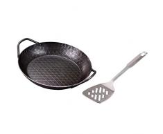 GRÄWE Schmiedeeiserne Servierpfanne aus Eisen, Eisenpfanne mit Griffen, Ø 28 cm, extra hoher Rand, unbeschichtet und geriffelt - Profi Pfanne