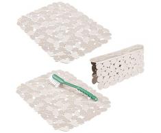 mDesign 3er-Set Spülbeckeneinlage aus Kunststoff – große Abtropfmatte im Kieselstein-Look zum Schutz gegen Kratzer – Schutzmatte für Doppelspülbecken – cremefarben