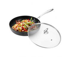 Smarthlon Bratpfanne Induktion 28cm Antihaft Pfanne mit Glasdeckel Antihaftbeschichtung, Wokpfanne Induktion Versiegelt, Genieteter Ergonomischer Edelstahlgriff, Kein PFOA
