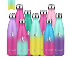 KollyKolla Trinkflasche Edelstahl, 750ml BPA Frei Vakuum Isolierte Auslaufsicher Wasserflasche, Thermosflasche für Sport, Outdoor, Fitness, Kinder, Schule, Kleinkinder, Macaron Grün & Gelb