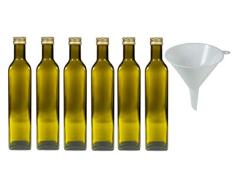 Viva Haushaltswaren - 6 x braune Glasflasche / Ölflasche 500 ml mit goldfarbenem Verschluss, leere Flaschen als Vorratsbehälter & Essigflasche verwendbar (inkl. Trichter Ø 12 cm)