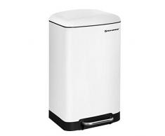 SONGMICS Mülleimer mit Deckel, Abfalleimer für Küche, 30 L Weiß Treteimer mit Absenkautomatik, Stahl Abfallbehälter, Pedal aus Edelstahl LTB01W