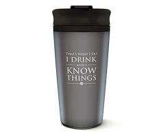 Game of Thrones Metal Travel Mug Coffee-To-Go-Becher Logo grau, bedruckt, aus doppelwandigem Edelstahl.