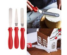 Joyeee 3 Mini-Paletten Winkelpalette Streichmesser Tortenmesser Glasurmesser, Palettenmesser für Fondant Kuchen Dekorieren, Gestalten: gekrümmt, gerade und spitz zulaufend (4, Rot)