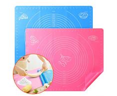 Homealexa 2er Pack Silikonmatte Silikon Backmatte Baking Mat BPA frei Nonstick mit Messungen Fondant Teig Gebäck Backmatte Teigmatte Wiederverwendbar für Fondant Gebäck Pizza Matte, 50x40cm, Blau Pink