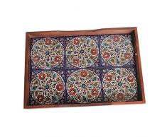 Casa Moro Orientalisches Serviertablett Karim XL4 aus Echt-Holz mit handbemalten Fliesen 46x32x5 cm (B/T/H) rechteckig mit Griffen | Handmade Holz-Tablett für Küche Service Frühstück Deko | T1204