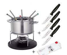 Spring Fondue Garnitur 2 Liter Basic 18 cm + Brennpaste plus 4 x SCHARFsinnig Pizza- und Steakmesser ultra-sägescharf