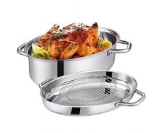 Eono by Amazon Mittelgroßer ovaler Bräter aus Edelstahl mit Rost und selbstbefeuchtendem Deckel, runder Induktionsbräter mit Griffen, spülmaschinen- und ofengeignet, 41 x 28 x 18 cm, 7 L + 4 L, RST-38
