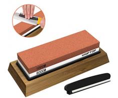 KIPTOP Abziehstein Schleifstein 1000/8000 Schleifklötze Doppelseitiger Messerschärfer Handbuch 2 in 1 Schleifstein mit rutschfester Grundklinge Winkelführung für Küche, Holzarbeiten, Außen