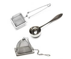 VAHDAM, 2 teeei für tasse und 1 teelöffel |100% Edelstahl, Hochwertigste teesieb | Quadratische tee sieb, Dreieckige Teekanne und perfekter Servierlöffel - 3-teilig - teefilter für losen tee