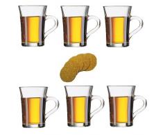 Viva Haushaltswaren - 6 dickwandige Latte Macciato Gläser mit Henkel 230 ml, Gläser Set ideal als Teegläser / Kaffeegläser / Glasbecher verwendbar (inkl. 6 Korkuntersetzer)