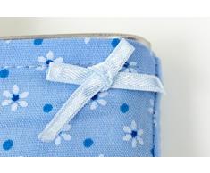 Flachmann Blumiger Abend Stoff Hülle Blau Weiß Blumen Edelstahl 210 ml 10,5 x 14 cm Ringelsuse