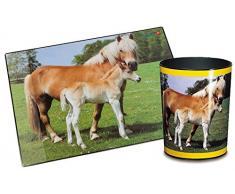 Läufer 26557 Motiv-Papierkorb Pferd und Fohlen, 13 Liter Mülleimer, perfekt für das Kinderzimmer, rund, stabiler Kunststoff