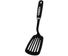 FACKELMANN Schlitzwender Feel, Küchenhelfer mit rutschfestem und ergonomischem Griff, Pfannenwender für beschichtete Töpfe und Pfannen (Farbe: Silber/Schwarz), Menge: 1 Stück