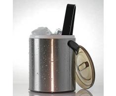 Edelstahl Eiseimer 1,6 Liter doppelwandig, mit perforiertem Einsatz und Kunststoffzange klein mit Deckel und Zange Eiswürfel Eis Behälter Thermo