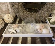 Deko Set maritim inkl. Tablett, Glasgefäß, maritime Deko Geschenk Muscheln, Vase, Teelicht