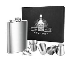 Edelstahl Flachmann Geschenk ,FYLINA 6 STK Flachmänner Campingzubehör Geschenkideen mit Geschenkbox Flachmann Trichter Becher Campingbecher Set