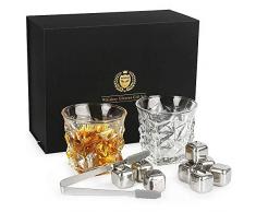 Kollea Whisky Set Geschenk, Whiskeygläser aus Kristall und Whiskey Steine mit 2 Gläser und 8 Steine und 1 Gummizange,Gute Geburtstage-und Weihnachtsgechenk für Männer
