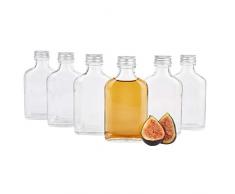 MamboCat 6er Set Taschenflasche 100 ml I Silberne Schraubdeckel I XL-Flachmann I Likörflasche I Schnapsflasche I Fläschchen für Alkohol, Spirituosen, Essig & Öl