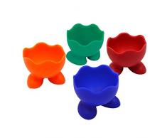 AiSi 4-er Silikon Kinder Eierbecher Set, Eierständer Eier Becher mit kleine Füße, Spülmaschinen geeignet, grün blau rot orange
