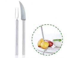 Kerafactum® - Pellkartoffelbesteck Schälset Pellkartoffel Schälen Set 2 teilig Pellkartoffelgabel Pellkartoffelmesser hochglänzend Edelstahl Gabel 3 Zinken