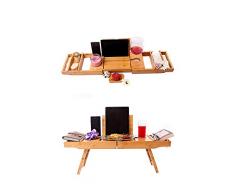 Miro Bambus-Holz-Badewannen-Tablett, Bett-Tisch, Stütze für Laptop und Halterung für iPad, Handy, Tablet und Wein. Knietablett, luxuriöses Home Spa mit Unterstützung für Bücher und Zeitschriften
