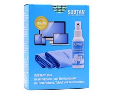 SUBTAN blue Set - 100 ml Desinfektions- und Reinigungs-Spray zum Desinfizieren ohne Alkohol und Reinigen von Smartphone, Tablet, Laptop und Touchscreen + 2 x Premium Microfaser-Tuch 30 x 38 cm